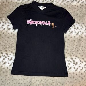 Y2k Aeropostale Black Tee with Pink Logo and Monkey Graphic